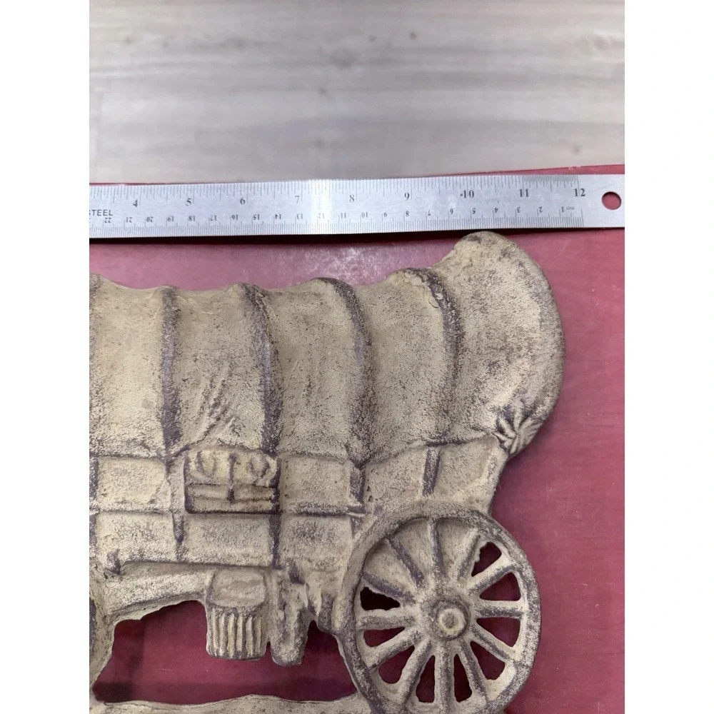 Antique Vintage Heavy Cast Iron Door Stop‎ Old West Covered Carriage Wagon 12